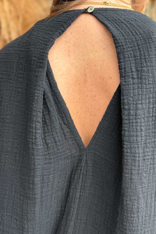 Pure Cotton Santos Keyhole Drape Back Top Black